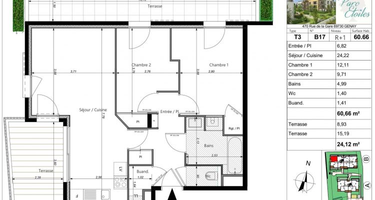 Vente T3 60 m² à Genay 303 000 € - Genay (69730) - 4