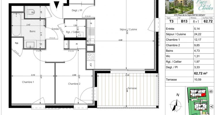 Vente T3 62 m² à Genay 304 000 € - Genay (69730) - 5