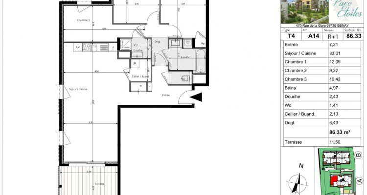 Vente T4 86 m² à Genay 410 000 € - Genay (69730)
